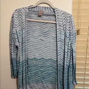 Chico's Teal and White Chevron Cardigan